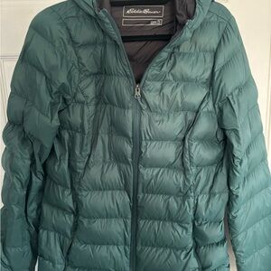 Eddie Bauer Women's Tall Teal Lightweight Hooded Puffer Jacket